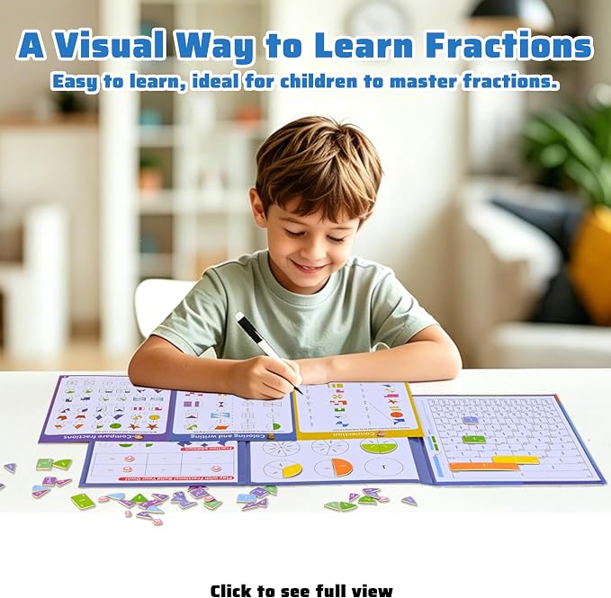 Magnetic Fraction Book 164 Pcs Tiles Circles Manipulatives Toy for Kids | Montessori Math Learning Toy Christmas Birthday Easter Gifts for Kids Grades K-3 with 3 Activity Sheets & Marker