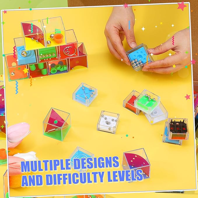 Lenwen 96 Pcs Brain Teaser Puzzle Mini Fidget Puzzle Cubes 3D Ball Maze Cube Cubes Party Favor Games Challenge Decompression(Classic Colors)