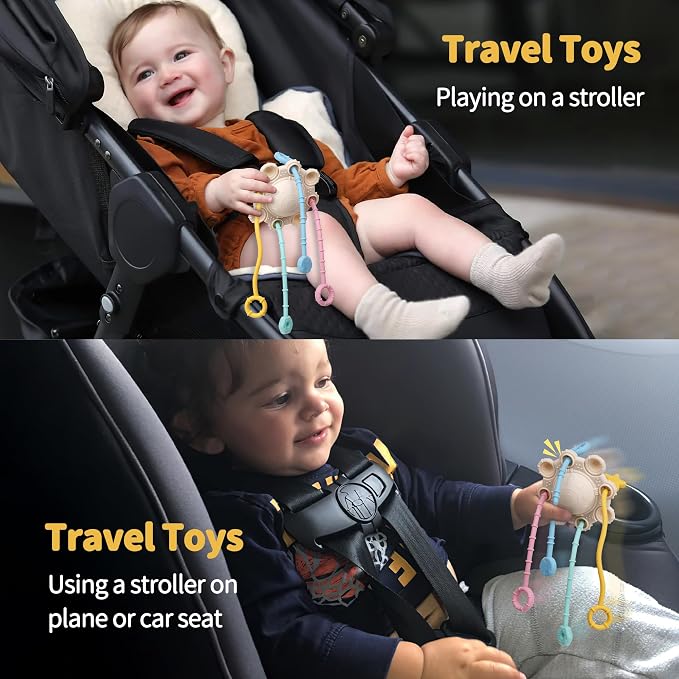 Montessori Pull String Toy Silicone Travel Toy | Food Grade Silicone Early Development Toy, Fine Motor Skills Sensory Toys, Montesorri Gifts (Cream Color)