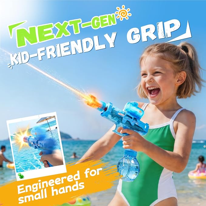 Electric Water Gun for Kids Automatic Squirt Gun with LED Flame Effect & Realistic Slide Action, Lightweight Rechargeable Water Blaster for Outdoor Summer Pool Beach Night Toys
