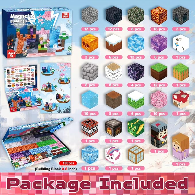 ToyUnited Magnetic Blocks-150PCS Magnetic Building Blocks Magnet Cubes Stacking Dark Forest Glacier Castle, STEM Montessori Sensory Toys for Kids Boys Girls Ages 4-8 Holiday Birthday