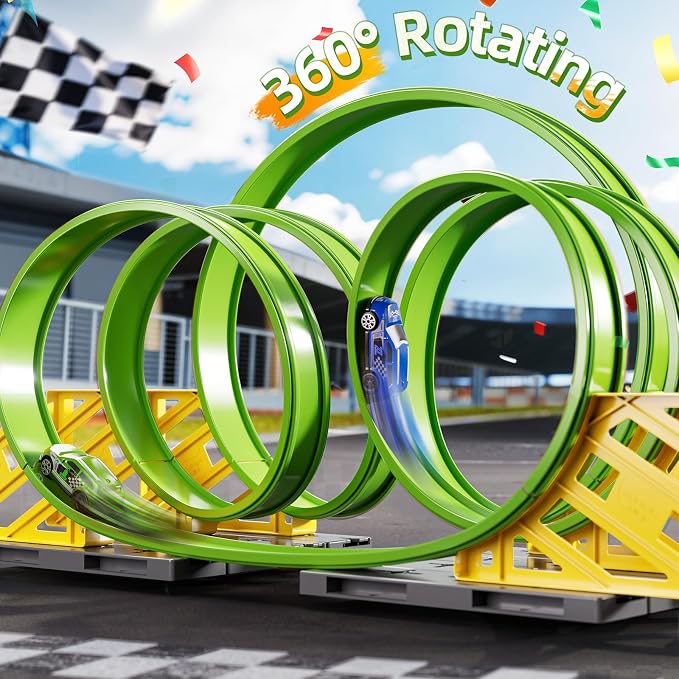Race Track Car Set for Kids Ages 3-5 4-8, Toy Car Track Set for Boys 3+ with 5 Rotating Track, Race Car Track with 2 Small Cars, Boys Toy, Gifts Toys for Boys Girls 3 4 5 6 7 8