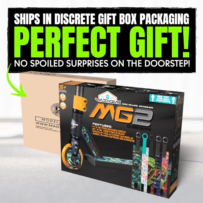 Pro Stunt Trick Scooter for Kids Ages 5-12 – Lightweight Durable Freestyle Kick Scooter for Skatepark and Street – Easy Assembly – Madd Gear MG2