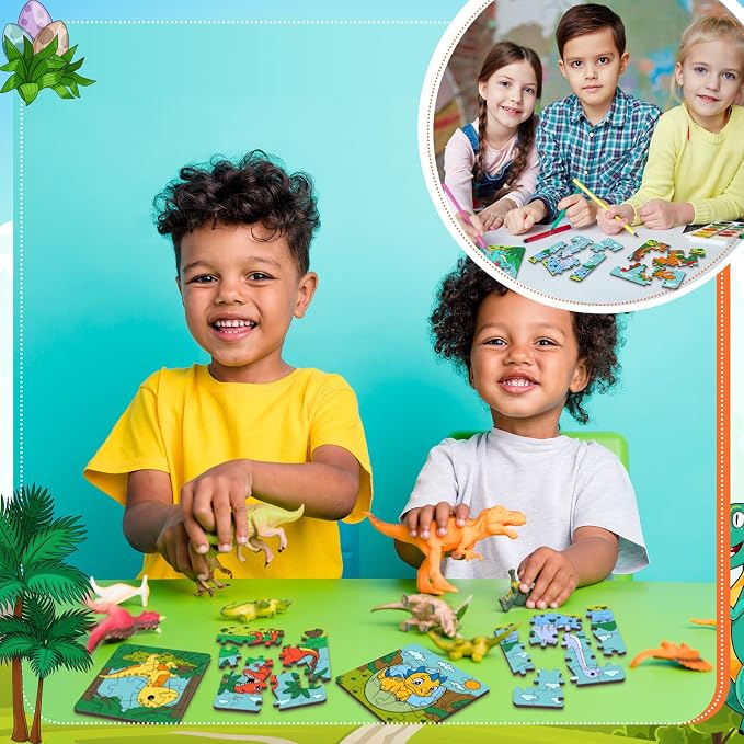 Realspring 24 Pack Dinosaur Color Your Own Jigsaw Puzzles for Kids Ages 3-5, 4-6, 6-8, Coloring Crafts DIY Paper Puzzles Party Favors Gifts for Toddler Children Learning & Education Toys