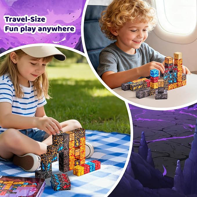 49PCS Magnetic Blocks with Iron Storage Box, Magnetic Cubes Tiles, STEM Educational Stacking Magnets Travel Toys for Kid Ages 3 4 5 6 7 8 9 10 11 Birthday Party Supplies Gifts for Boys Girls