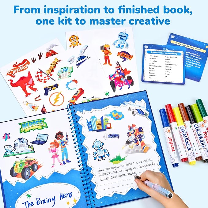 Adventure Storybook Art Starter Kit, Creative Writing for Kids, Write Your Own Book, Art Kit for Kid 6-9, DIY Craft, Scrapbooking & Journal Supplies, Hardcover Comic Book Making Kit, Christmas Gift