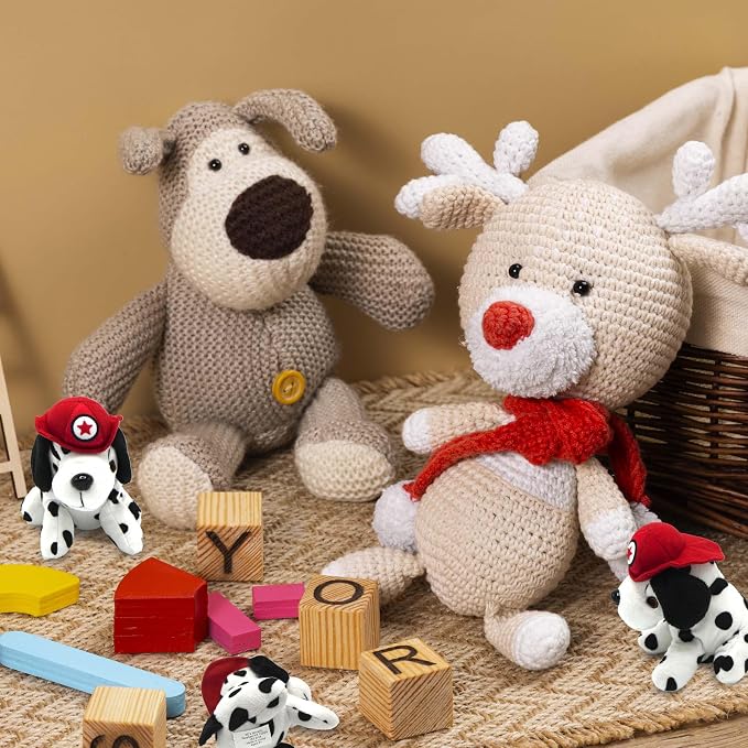 4E's Novelty 12 Pack Dalmatians Stuffed Animals - Soft Stuffed Dog Plush, 6” Small Puppy Plush with Fire Hat, Dog Toy for Kids, Birthday Party Favors