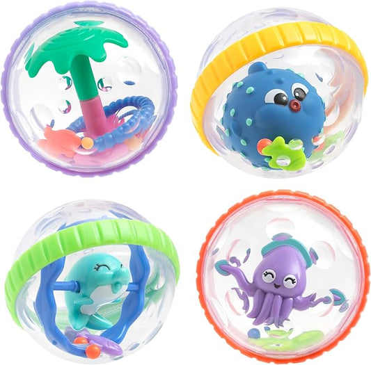 Nuby Bubbly Buds Interactive Bath Set - (4-Pack) Baby Bath Toys - 6+ Months
