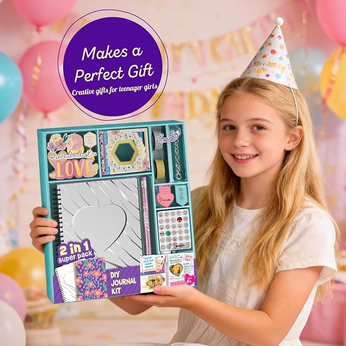 LAOESE 2-Pack DIY Journal Kit for Girls - Birthday Gifts for Girls 8 9 10 11 12 13 14 Years Old - Arts & Crafts for Teen Girl Gifts Trendy Stuff - Scrapbook & Diary Supplies Toys Set