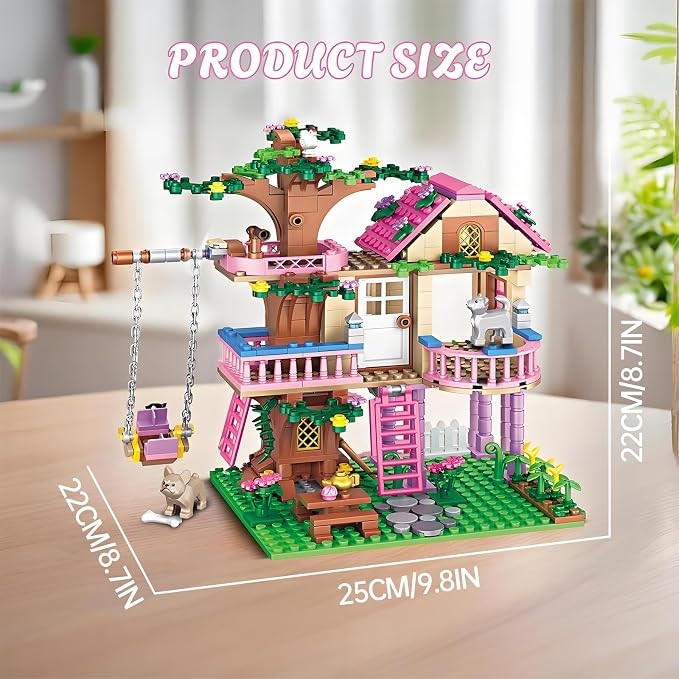 CSNRHG Tree House Building Set Multi Level Forest House Swing Animal Figure | Display Model for Home Decor and Creative Building with Balcony Telescope Ladder Garden Scene Size