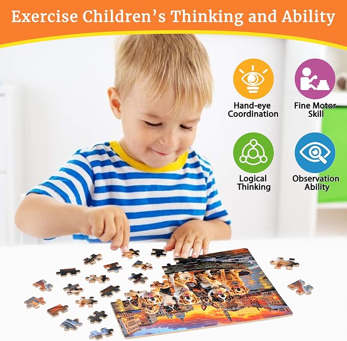 MZZOTOY Sunset Dogs Puzzle for Kids Ages 4-8, 100 Pieces Jigsaw Puzzles for Kids Ages 3-5， Learning Educational Puzzles Toys Great Gift for Boys Girls in a Metal Box