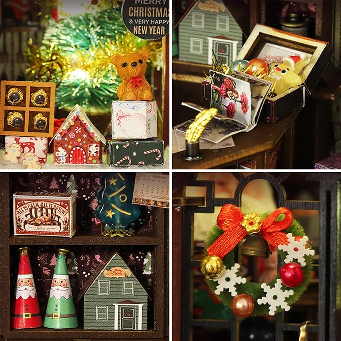fifijoy Christmas Miniature Dollhouse Kit, DIY Dollhouse Miniature House Kit for Adults, Tiny House Kits Mini Model Building Sets with Music (Christmas Wonderland)