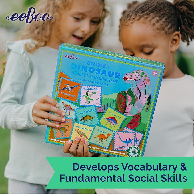 eeBoo: Memory and Matching Game- Shiny Dinosaur- 24 Pairs, Develops Recognition, Concentration, Memory & Vocabulary Skills, Age 3+