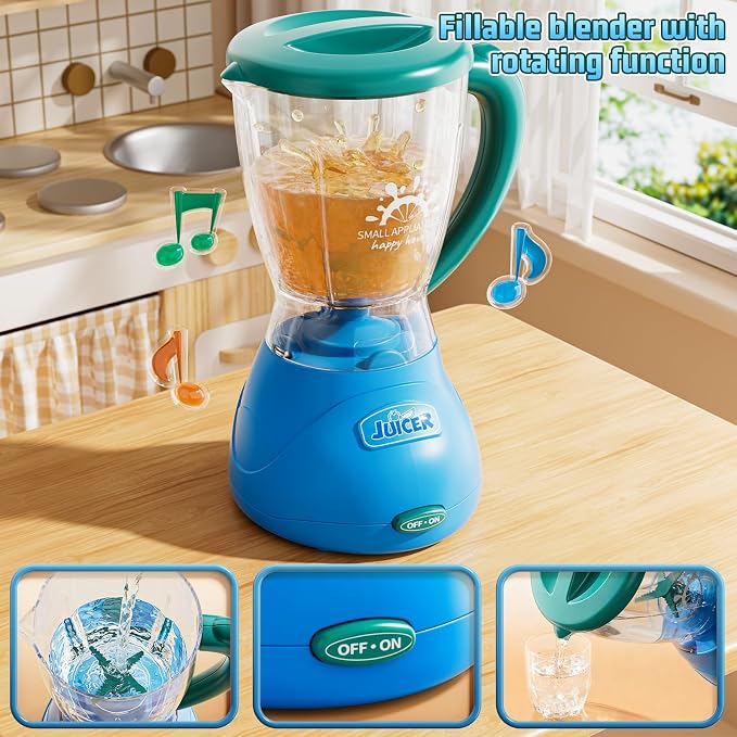 PEADUCK 3-in-1 Play Kitchen Appliances Set for Kids, Pretend Play Toys with Blender, Mixers, Water Dispenser, Realistic Sounds & Light, Birthday Gifts for 3-8 Year Old Girl