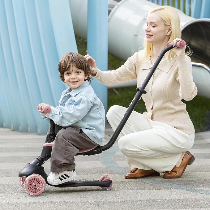 QPlay Toddler Scooter Ages 1 to 6 | Up to 110 Lbs | Kick Scooter with Adjustable Push Handle Height, Lights on Deck & 3 Wheels, Kids Ages 2 to 5 Boys & Girls Gifts (Violet)