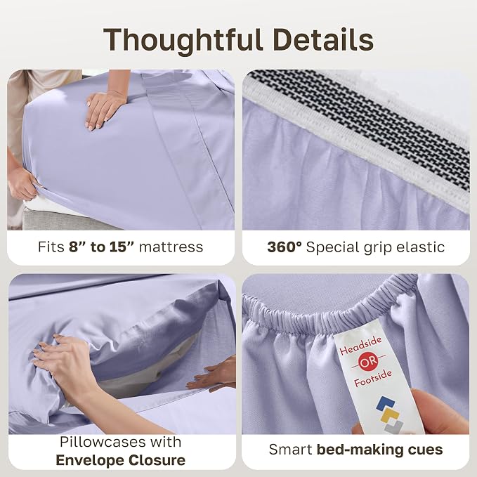 California Design Den Full Sheets Set - Soft 100% Organic Cotton Bed Sheets with Deep Pockets, Crisp Percale, Breathable and Durable Bedding Set - Lavender Mist