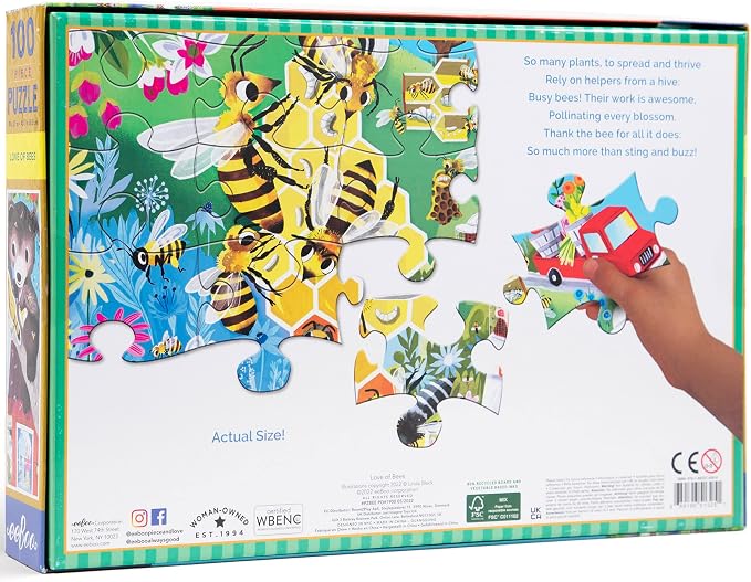 eeBoo 100 Piece Puzzle for Kids - Love of Bees Children's Puzzle Pollinator Themed, Large Pieces for Small Hands to Develop Motor Skills