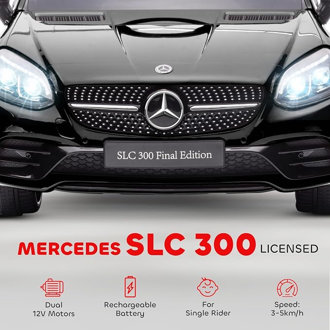 Aosom Mercedes SLC 300 Licensed 12V Ride On Car for Kids with Remote Control, 2 Speeds, Battery Powered Kids Electric Car with Music, Lights, Suspension for 3-6 Years Old, Black