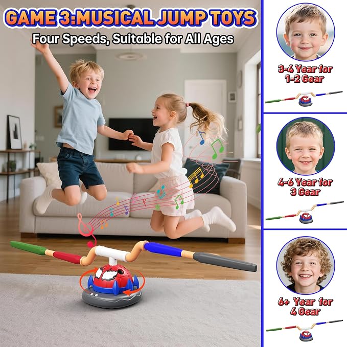 Spider 3-in-1 Rocket Launcher for Kids: 4 Cool Spider Rockets, Ring Toss Game, Musical Jump Toys with Remote Control, Outside Yard Indoor Outdoor Sports Toys for Boys Girls 3 4 5 6 7 8 9 10 Year Old