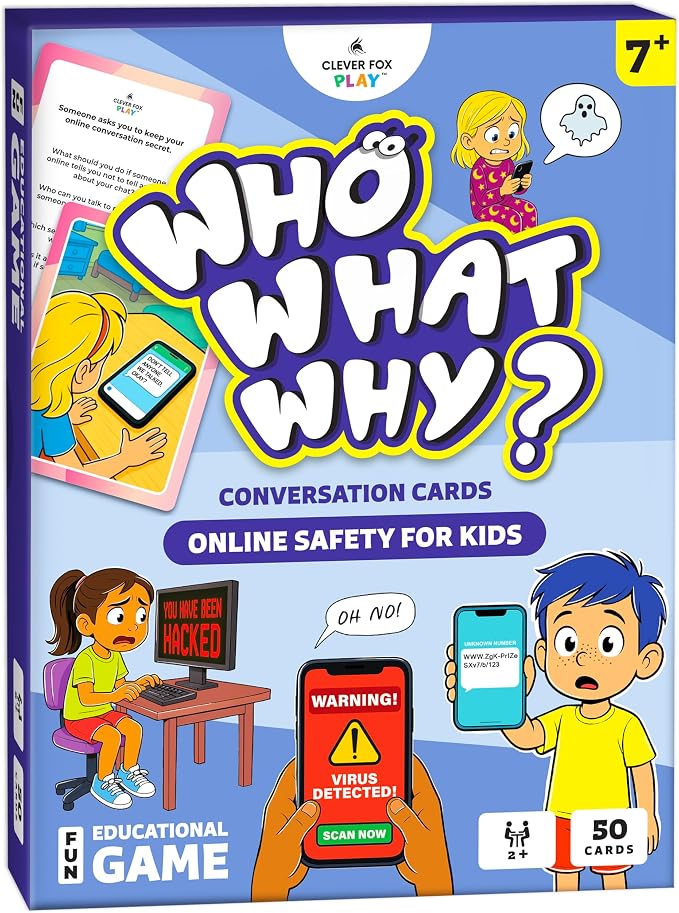 Who What Why Conversation Cards for Kids Online Safety – Cybersecurity & Digital Awareness Learning Game – Emotional Regulation Tool for Kids – Social Skills Activity & Speech Therapy Materials