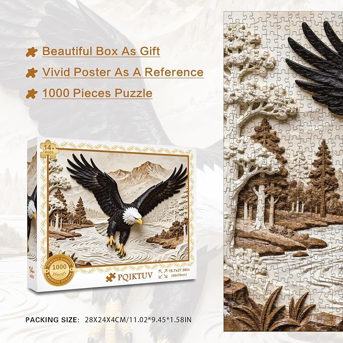 Jigsaw Puzzle 1000 Pieces Bald Eagle Bird, Puzzles for Adults | 250th Anniversary, with Storage Bag, Family Puzzles, Wall Decor & Gift for Nature & Patriotic Lovers (27.56 x 19.7 Inches)