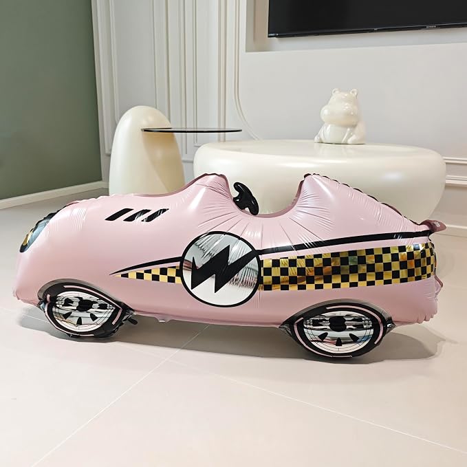 3D Self Standing Race Car Tire Foil Balloon Pink Car Balloons For Birthday Boy Race Themed Party Baby Shower Decorations Supplies