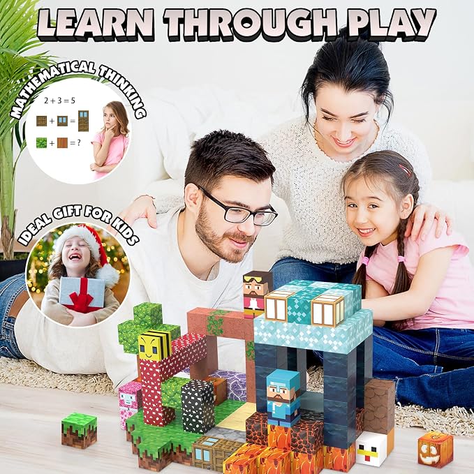 JIMI Magnetic Blocks -150pcs Magnetic Building Block Set STEM Construction Toys for Kids Age 3-8, 1 inch Magnet Blocks Montessori Sensory Stacking Toys Christmas Birthday Present for Boys Girls