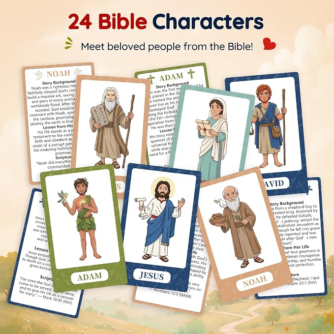 Guess Bible Who Am I Game - Fun Guess Bible Who Am I for Kids, Interactive Bible Game with 47 Classic Bible Characters Verse Cards, Sunday School Games & Christian Religious