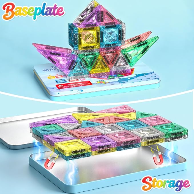 Mini Magnetic Tiles, 44PCS Portable Travel Magnetic Tiles Set with Case, Creativity Boosting Building Toys for Boys and Girls Ages 3+, Educational Toy for Kids STEM & Construction Learning