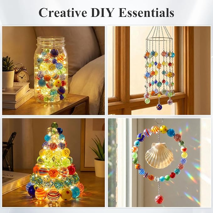 3 Otters 85PCS Colorful Assorted Glass Marbles, Planet Pattern Mix, Decorative Marbles for Centerpieces Crafts & Vase Decor