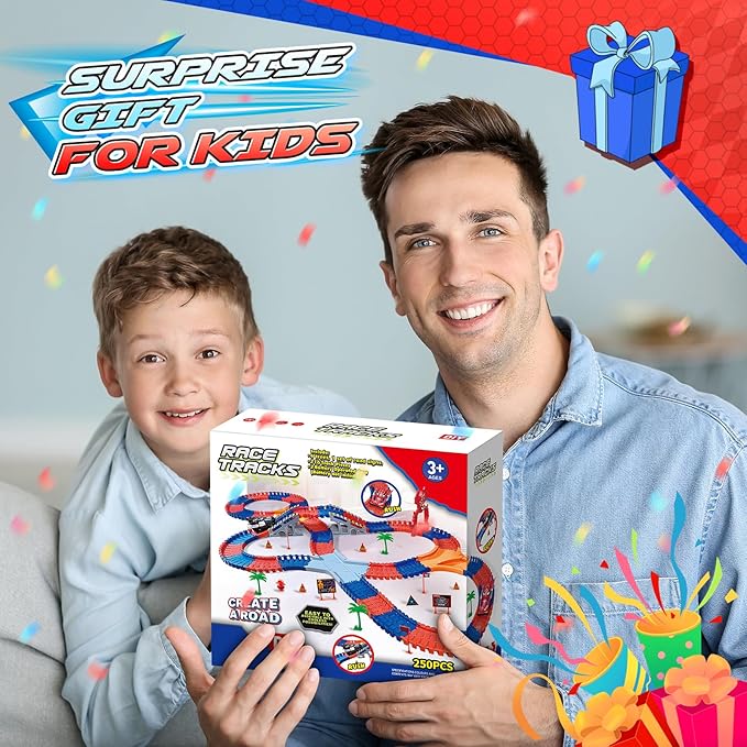 Spider Race Track Toys for Kids, Monster Truck Gifts for Ages 3 4 5 6 7 8 with 2 Cool Spider Cars and Flexible Train Tracks, Toddler Train Set for Boys Girls's Christmas Birthday Presents (250Pcs)