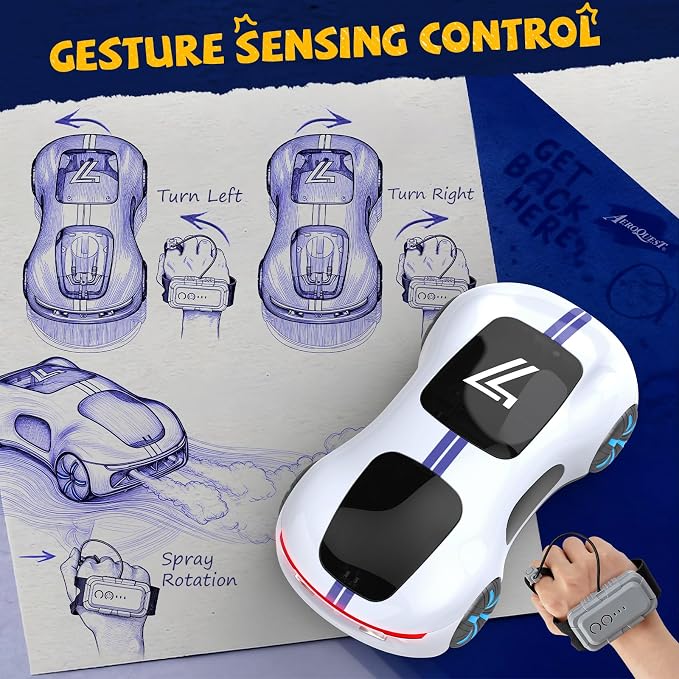 AEROQUEST Gesture Sensing RC Stunt Car for 6+ Years Old Boy and Girl Gift | Remote Control Stunt Drift USB-C Charging Light Spray Sound Gesture Sensing Spotrs Birthday Holiday 6 7 8 9 10 11 12
