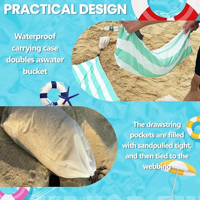 2 in 1 Beach Puddle/Beach Mat,6.5 x 6.5 ft Beach Pool with 8 Bags Waterproof Carrying Bag,Waterproof and Skin-Friendly Material Beach Puddle Green