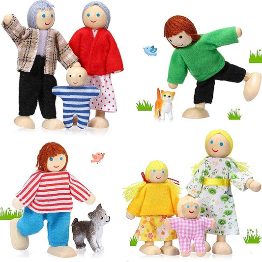 Skylety 10 Pcs Wooden Dollhouse Set of Mini People Figures Dollhouse Dolls Wooden Doll Play Figures Accessories(Bright Style)