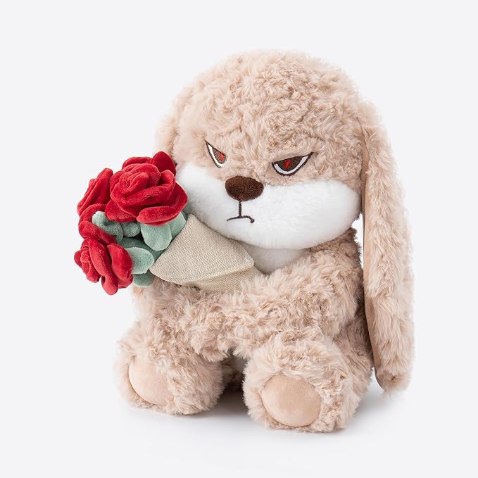 11.4" Adorable Bunny Plush Stuffed Animal - Hugging Rose Bouquet, Ultra-Soft Cuddly Toy, for Girls, Kids, Valentine's Day (Brown/Red)-A Surprise That Never Fades