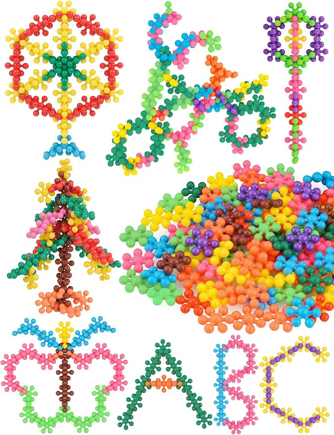 100PCS Snowflake Interlocking Building Block Educational Toy for Kids Ages 3+, Multi-Color Solid Plastic Early Learning Creativity STEM Toy with Carrying Case Safe Material