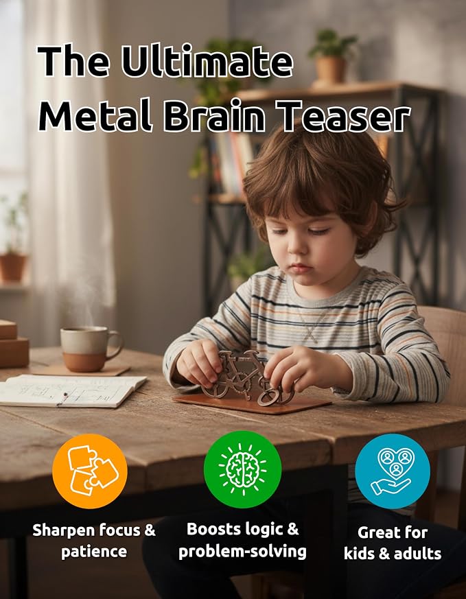 Bicycle Puzzle by Sharp Brain Zone – Premium Durable Metal Brainteaser | Challenging 3D Mechanical Logic Game, Focus & Stress Relief Tool, Travel Brain Teaser & Unique Gift for Puzzle Lovers