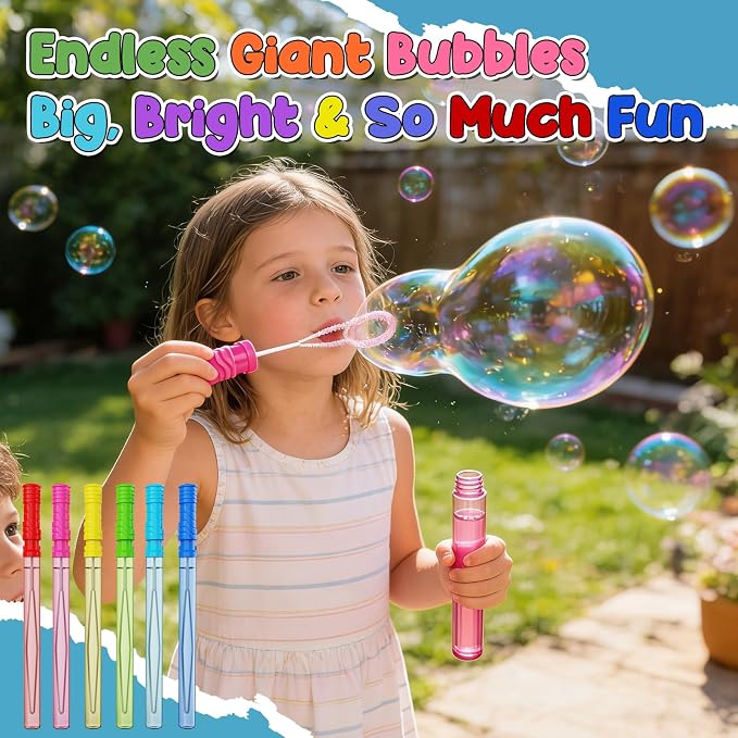 EagleStone 24 PCS 14.6" Giant Bubble Wands for Kids, 6 Color Long Bubble Sticks Bulk, Big Bubble Maker Outdoor Summer Toys for Toddlers, Easter Basket Stuffers, Birthday Party Favors, Carnival Prizes