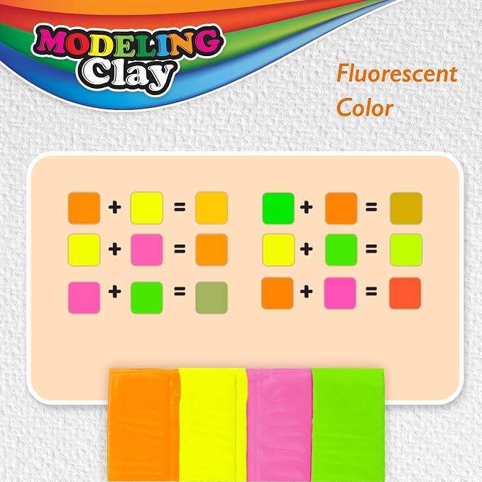 BAZIC Products 1 lb 4 Fluorescent Color Modeling Clay, for School Office Home, Case of 24