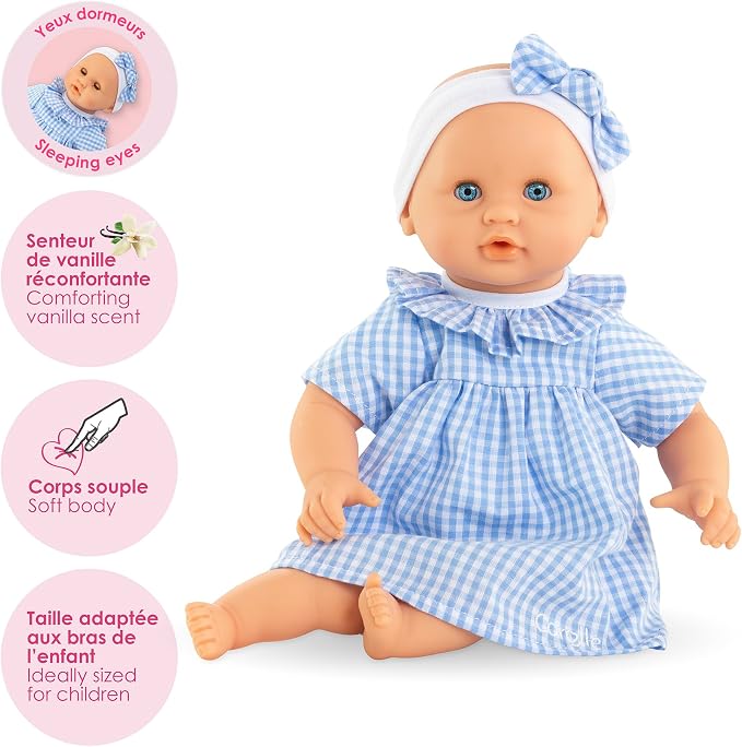 Corolle Premier Poupon Câlin - 12" Soft Baby Doll with Vanilla Scent, Pink Outfit & Sleeping Eyes for Girls Ages 18 Months+, Cute Reborn Realistic Baby Dolls for 2 Year Old Girls