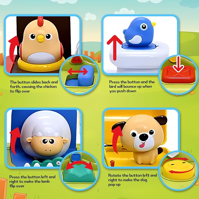 Baby Pop Up Toy, Music Sensory Montessori Toys for 1 Year Old | Interactive Pop Up Animal Toys, Cause and Effect, Educational Early Learning Gift for Toddlers 1-3