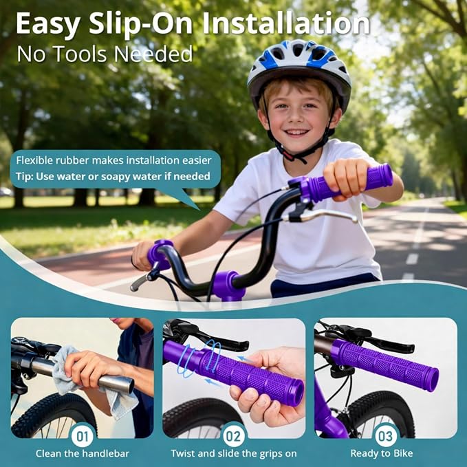 CHUNZEXI 4 PCS Bike Handlebar Grips, Rubber Bicycle Bar Grips Replacement, Non-Slip Handle Grips for Kids Bikes, Scooters, BMX, Mountain & Cruiser Bikes