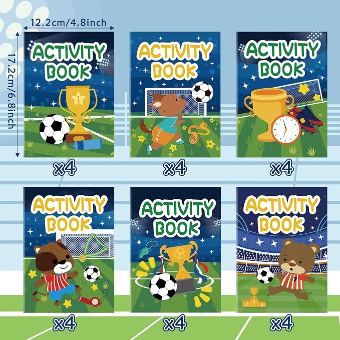 Dvbonike 24Pcs Soccer Activity Books for Kids - Football Mini Fun Games Coloring Book in Bulk Animals Sport Goal Party Favors Goodie Bags Stuffers for Birthday Classroom School Rewards Supplies