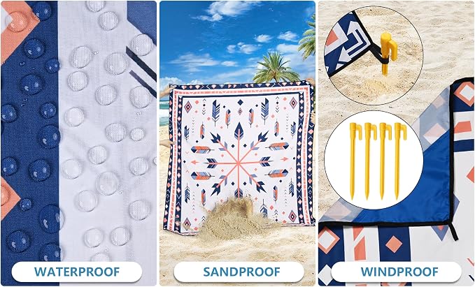 HIHOHO Beach Blanket Waterproof Sandproof Extra Large Beach Mat 79" X 83"/120"x108"for 1-8 Adults Quick Drying Durable Outdoor Picnic Mat for Beach Travel Camping Hiking