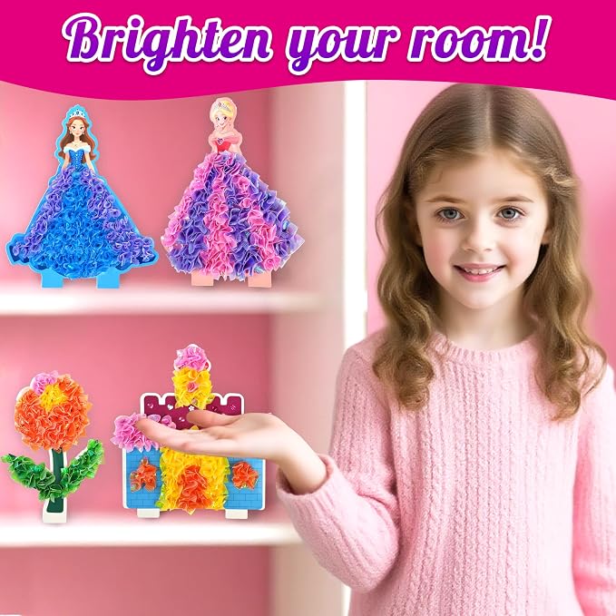 AGENTLAN Poke Art Princess & Unicorn Kit, Mess-Free Craft Set for Girls | Princess & unicorn designs, pre-cut fabric squares, poke craft activity, screen-free toy, birthday gift for girls ages 3-8
