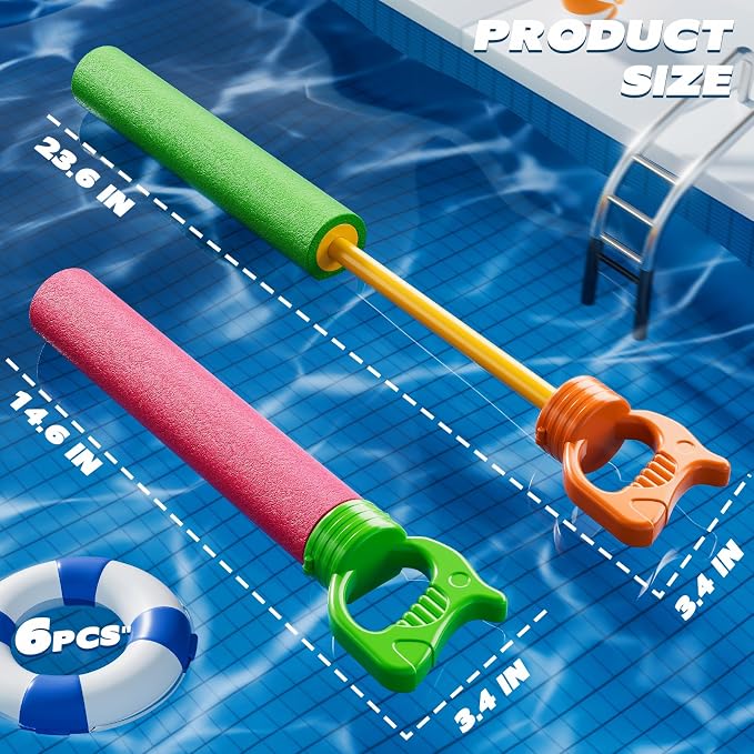 6PCS Toddlers Water Blaster Toys Set for 3 4 5 6 7 Years Old Boys, Assorted Colors Foam Water Guns for Summer Pool Beach Party, Toys Birthday Gifts Outdoor Water Cannon Shooter Toys for Kids 3+