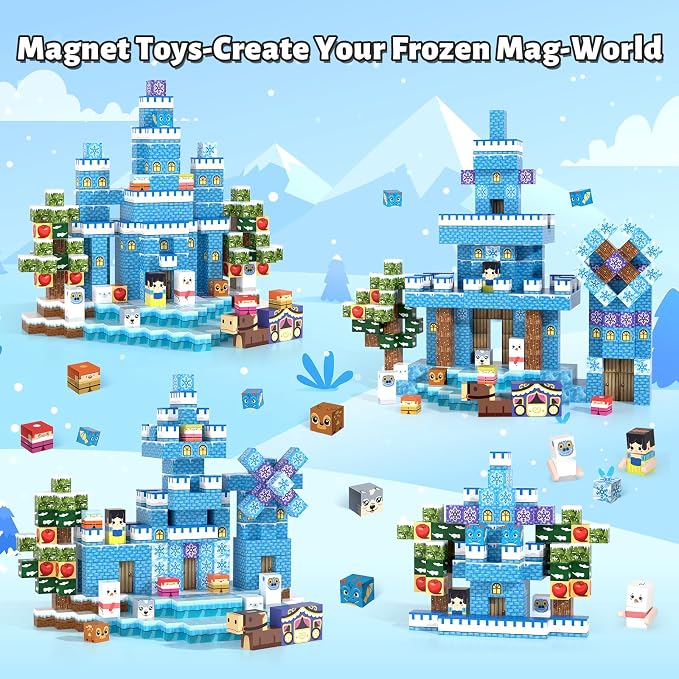 150pcs Magnetic Blocks, Magnetic Blocks for Kids Ages 4-8, Magnetic Cubes Sets for Ice Castle Worlds Build, Stacking Magnets for Kids, Birthday Gifts for Boys and Girls Age 3+ Years Old