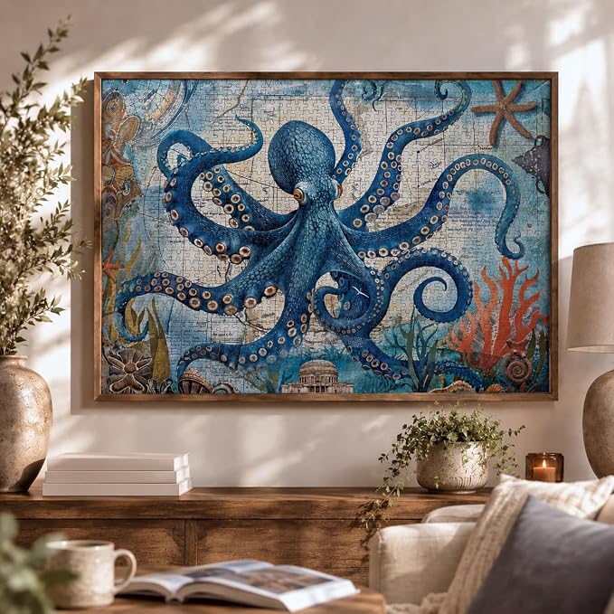 Cross & Glory | 1000 Piece Jigsaw Puzzles for Adults | Neptune’s Navigator: The Octopus Voyage | Ancient Map Octopus Puzzle 1000 Pieces | Satin Finish Ocean Puzzle | Ages 14+