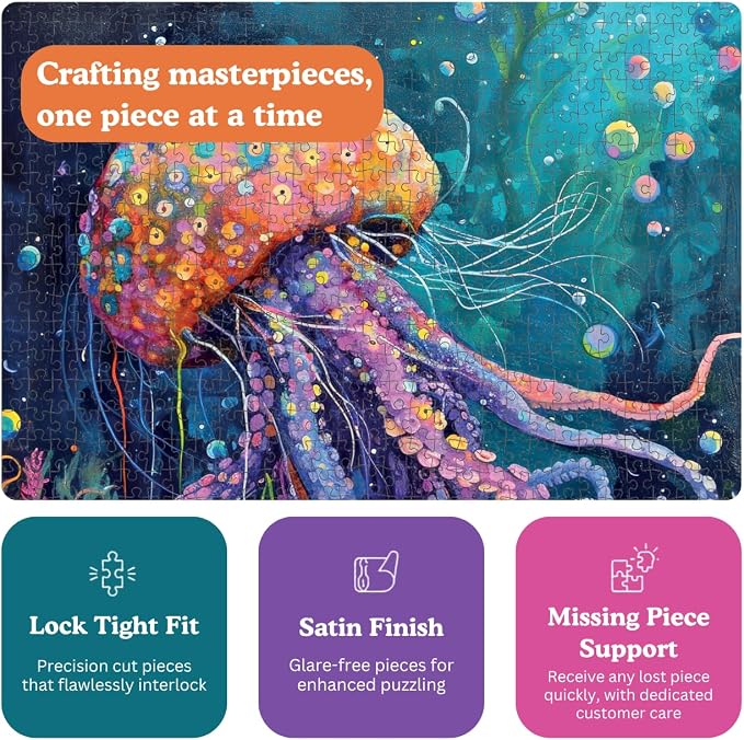Cross & Glory | 1000 Piece Jigsaw Puzzles for Adults | Ocean’s Opus: The Majestic Medusa │ Jellyfish Puzzle │ Satin Finish Ocean Puzzle│ Ages 14+