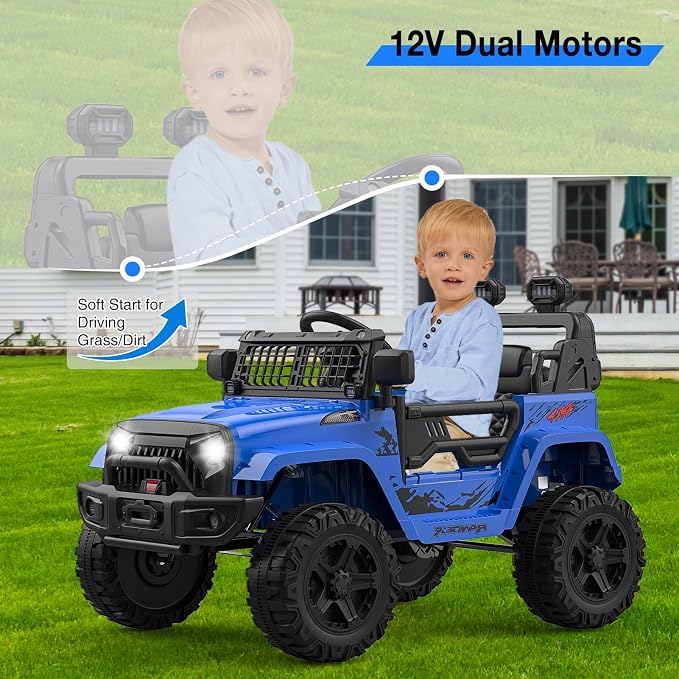 GarveeLife 12V Kids Electric Ride On Truck Car w/Parent Remote Control, Spring Suspension, LED Lights & AUX Port | Outdoor Ride Toy for Boys Girls